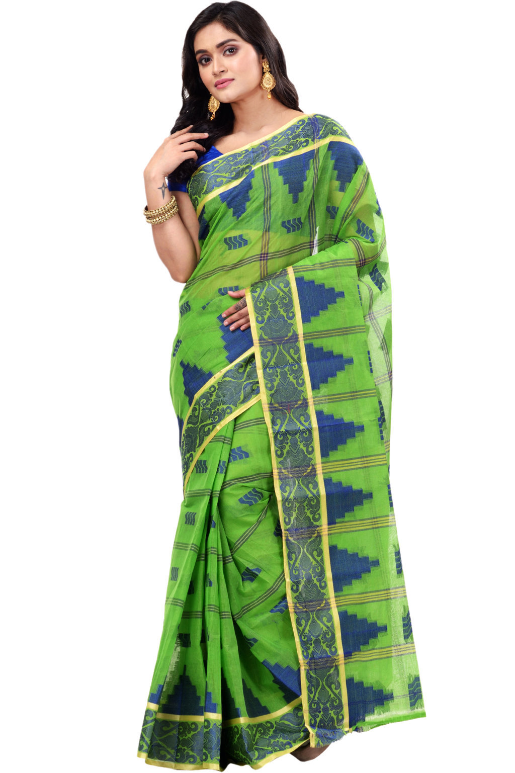 Green Pure Cotton Kamala Desiging Tant Saree (225)